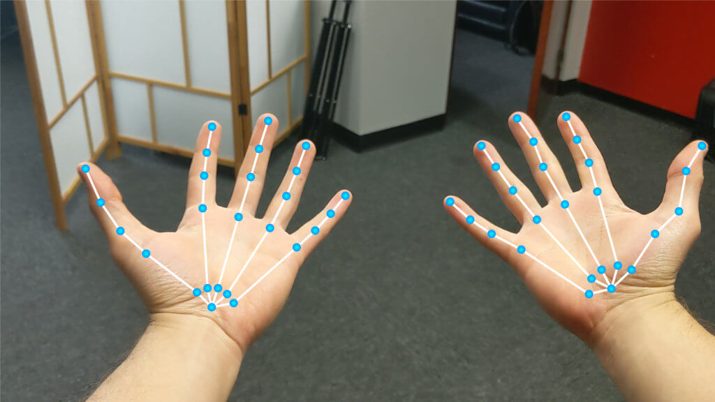 Example of skeletal tracking over top hands.